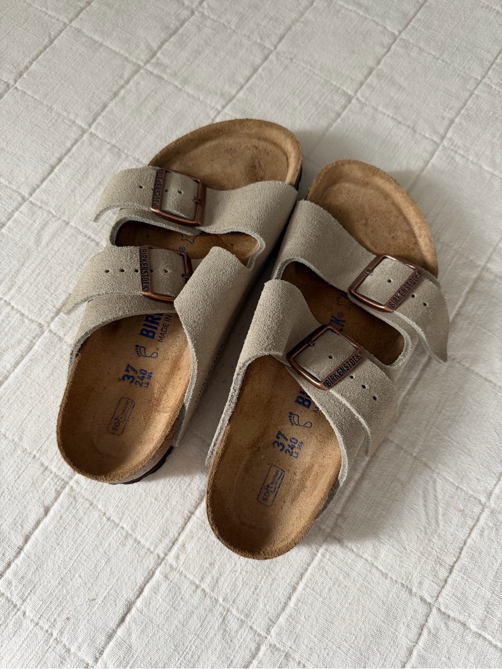 Birkenstock Arizona Two-Strap Sandals in Light Taupe Suede